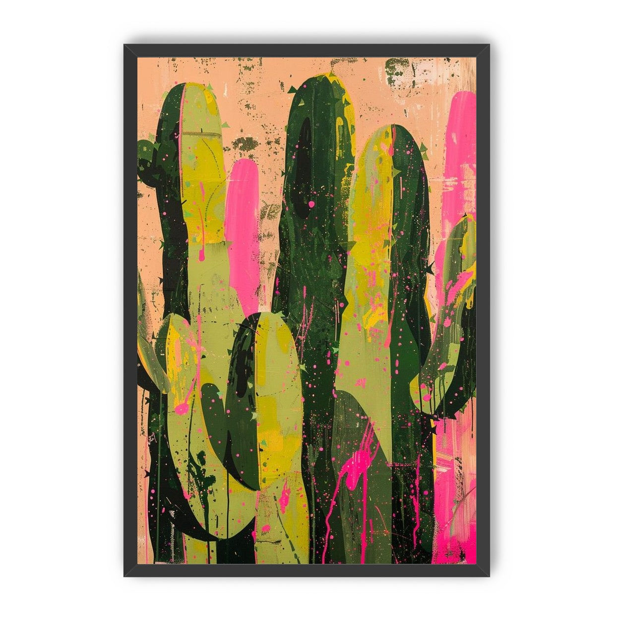 Cacti among pink splatters