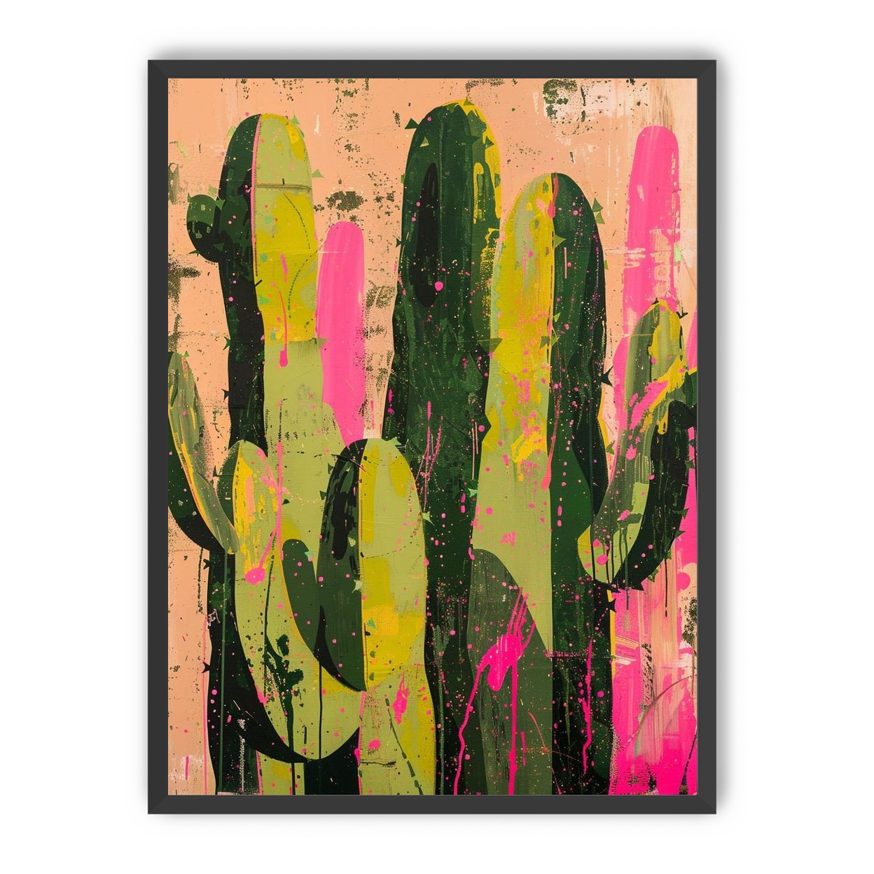 Cacti among pink splatters