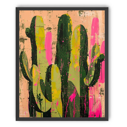 Cacti among pink splatters