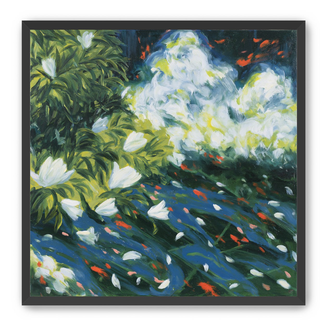 White petals on blue water