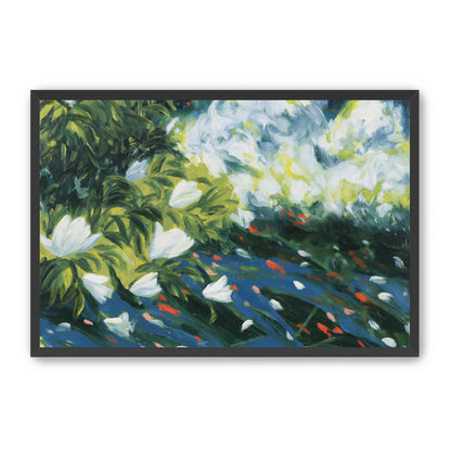 White petals on blue water