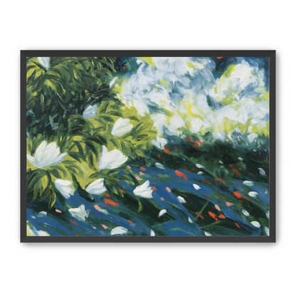 White petals on blue water