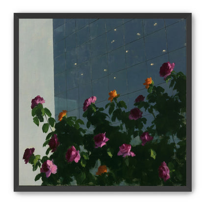 Flowers against the glass tower