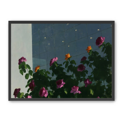 Flowers against the glass tower