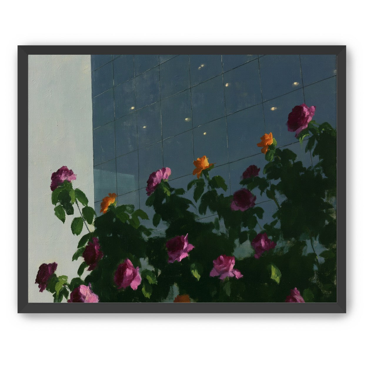 Flowers against the glass tower