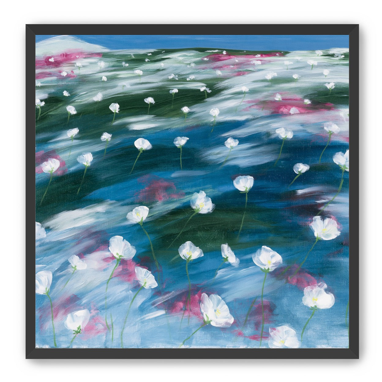 White flowers in windblown hills