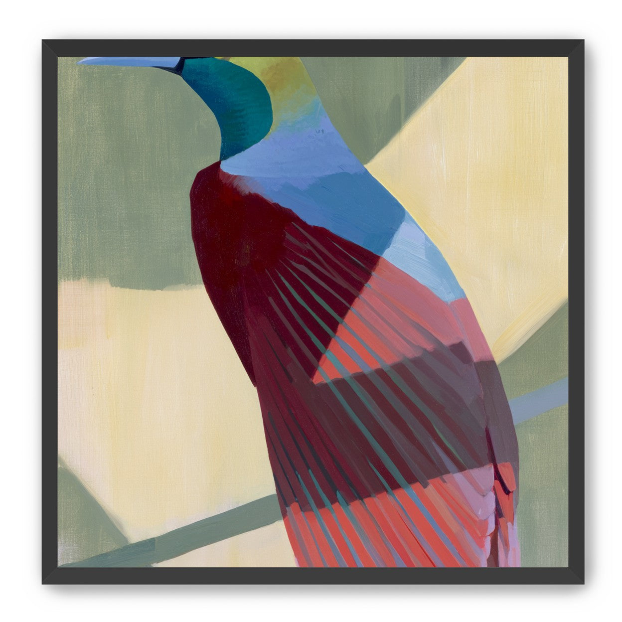 Teal throat on maroon wing
