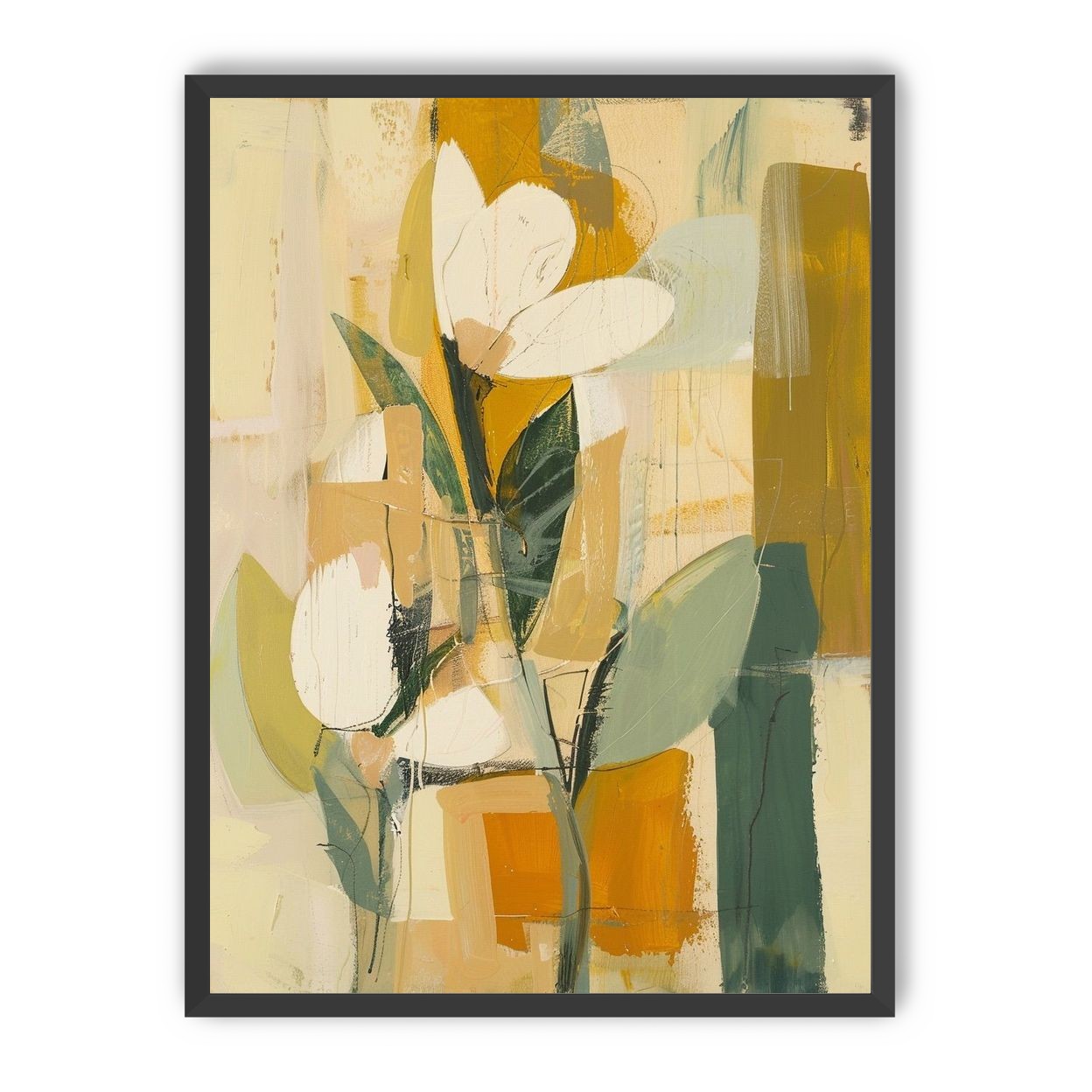 White forms within ochre blocks