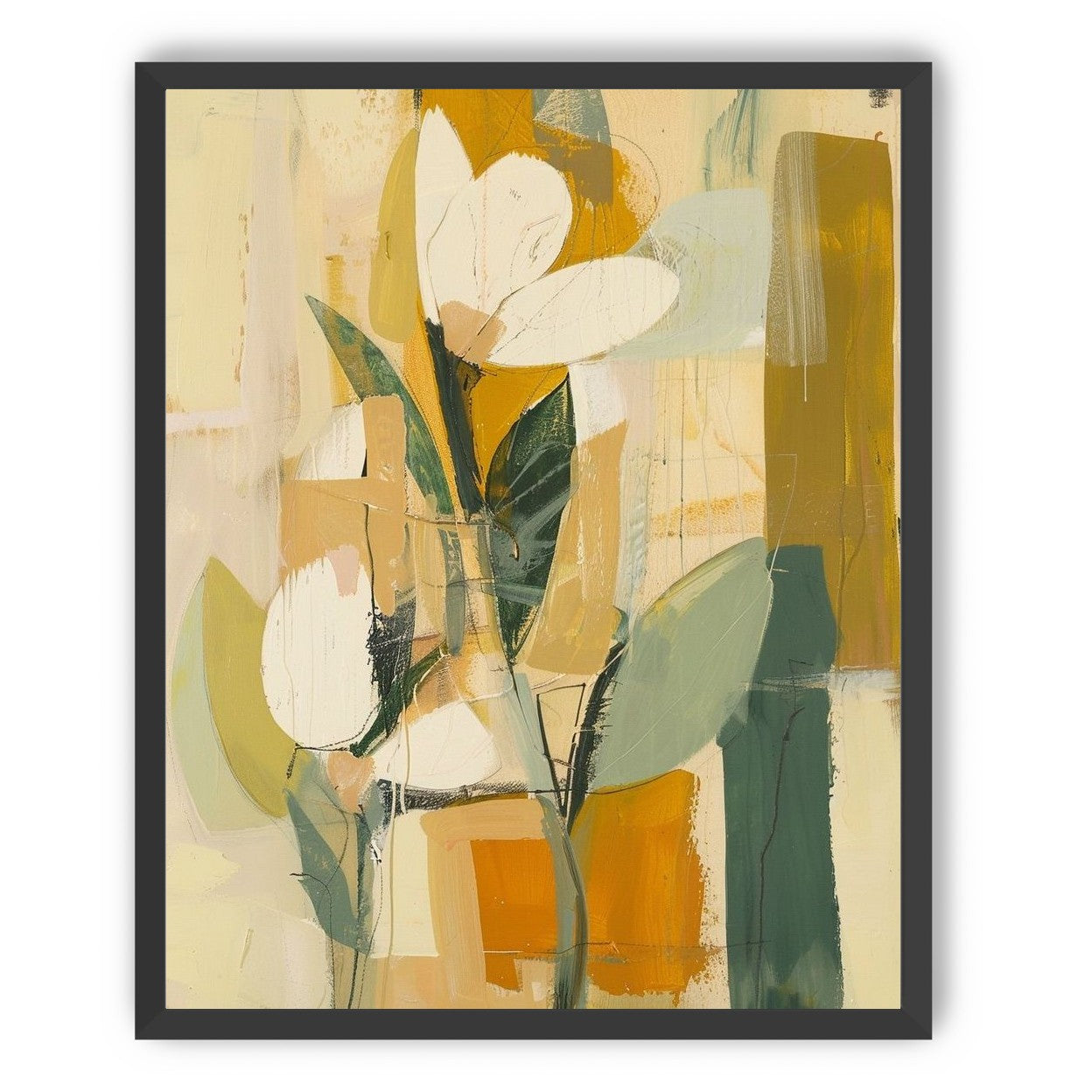 White forms within ochre blocks