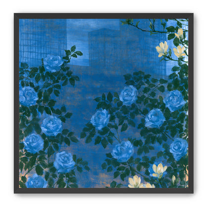 Roses against the blue towers