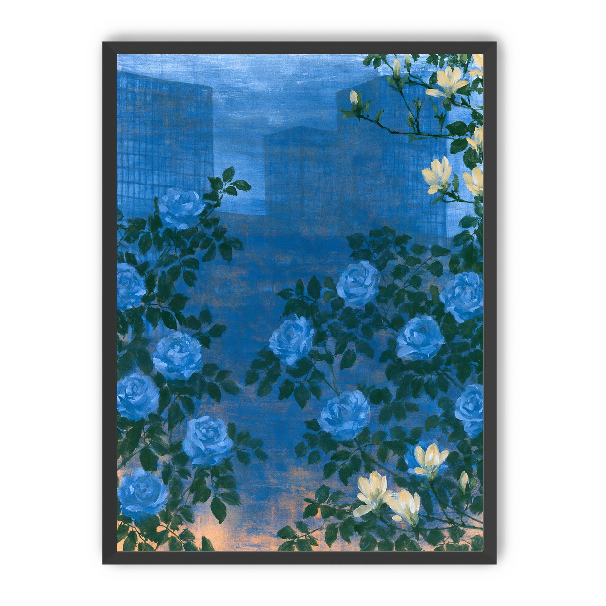 Roses against the blue towers