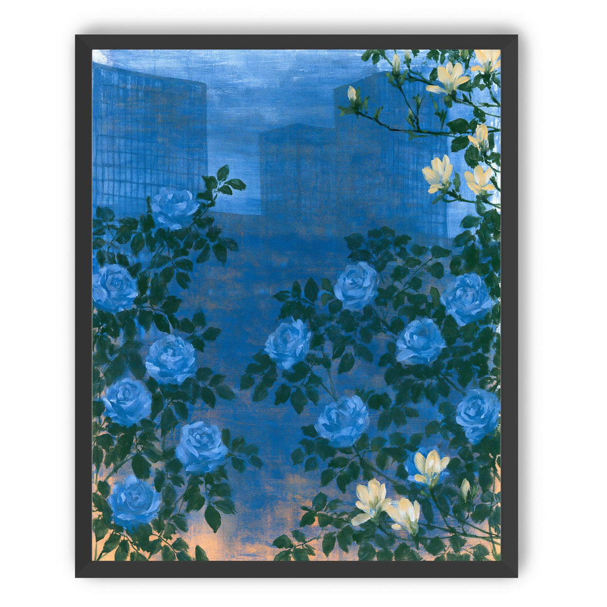 Roses against the blue towers