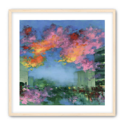 Neon clouds over rooftops
