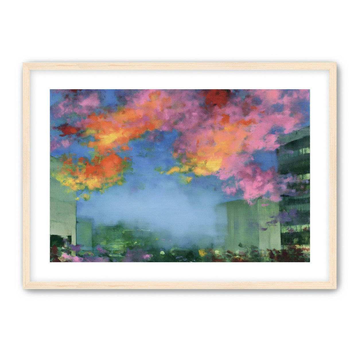 Neon clouds over rooftops