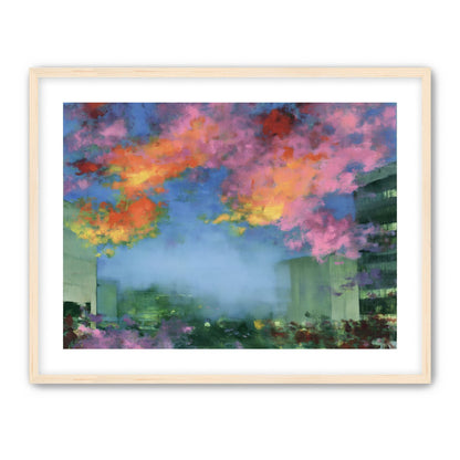 Neon clouds over rooftops