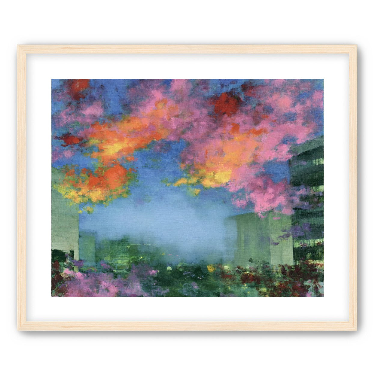 Neon clouds over rooftops