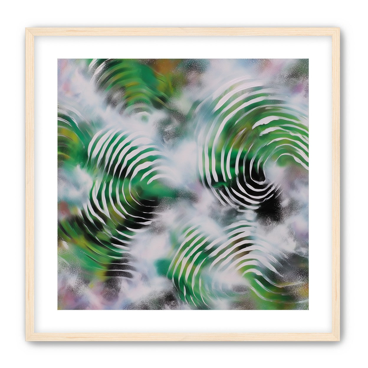White haze over green spirals