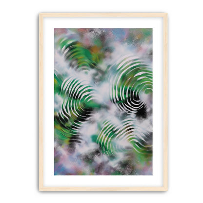 White haze over green spirals