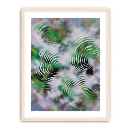White haze over green spirals