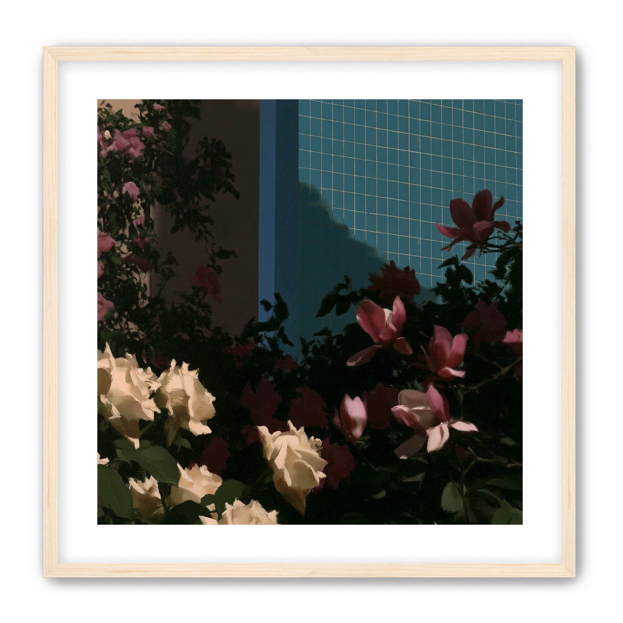 Flowers beneath the tiled wall