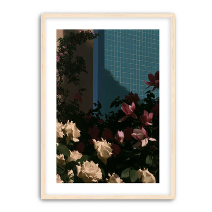 Flowers beneath the tiled wall
