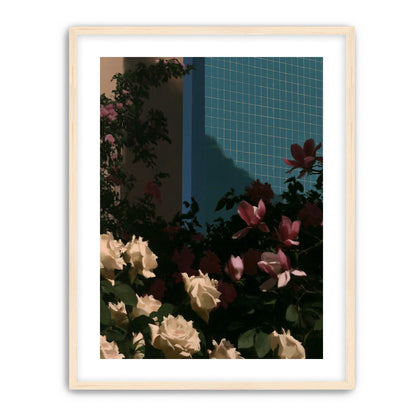 Flowers beneath the tiled wall