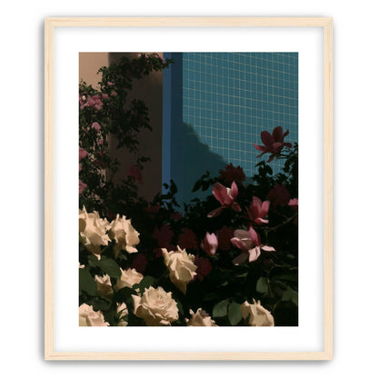 Flowers beneath the tiled wall