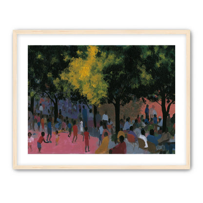 Children playing under trees