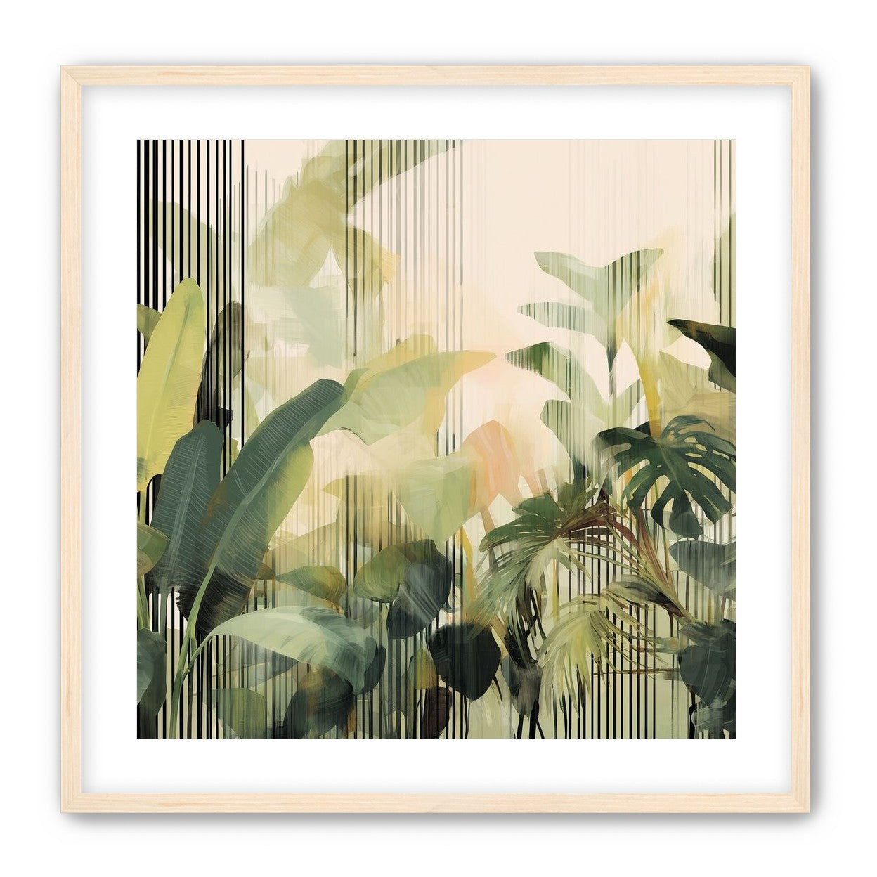 Green leaves in striped light