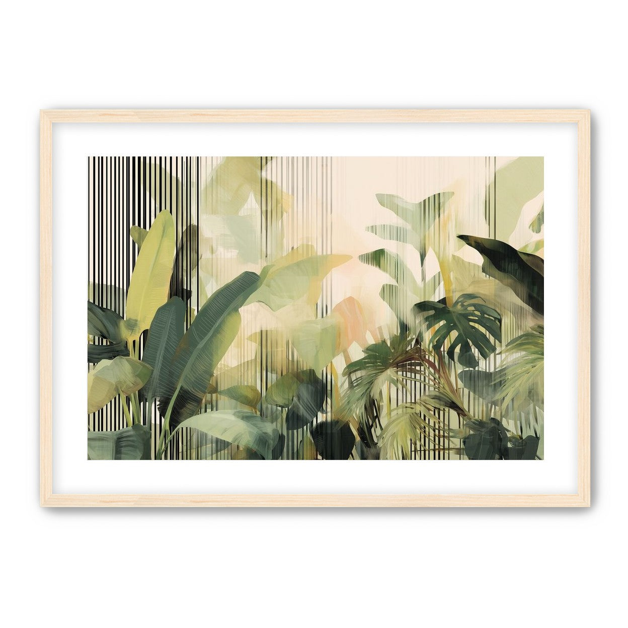 Green leaves in striped light