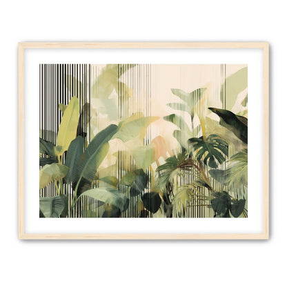 Green leaves in striped light