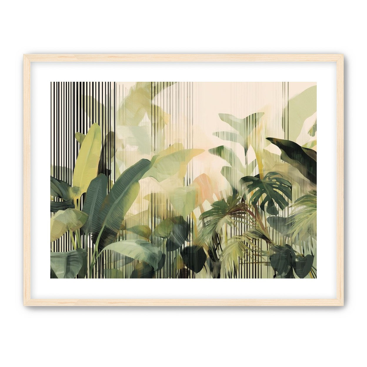 Green leaves in striped light