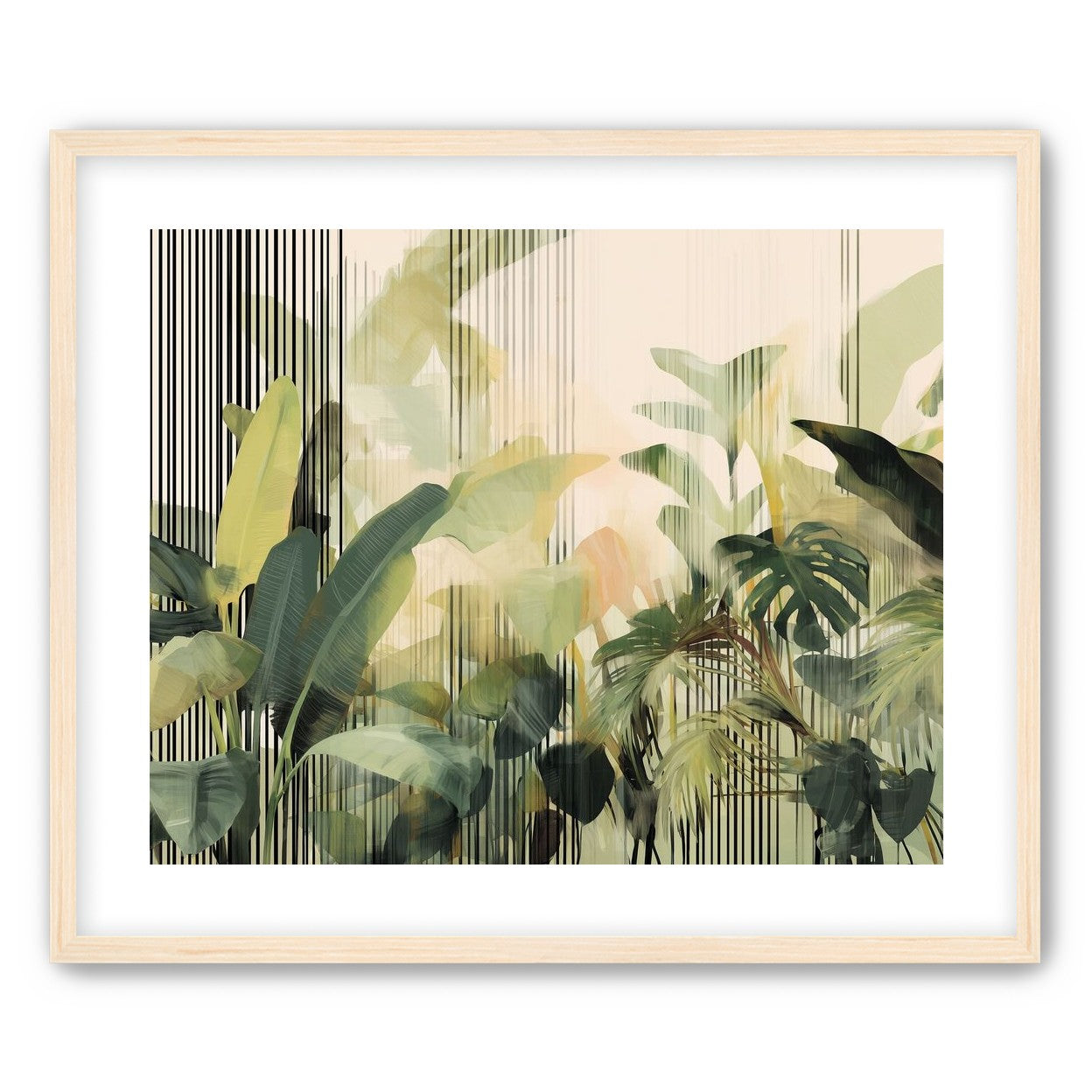 Green leaves in striped light