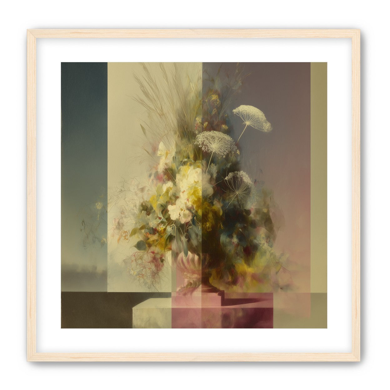 Vase of flowers within panes