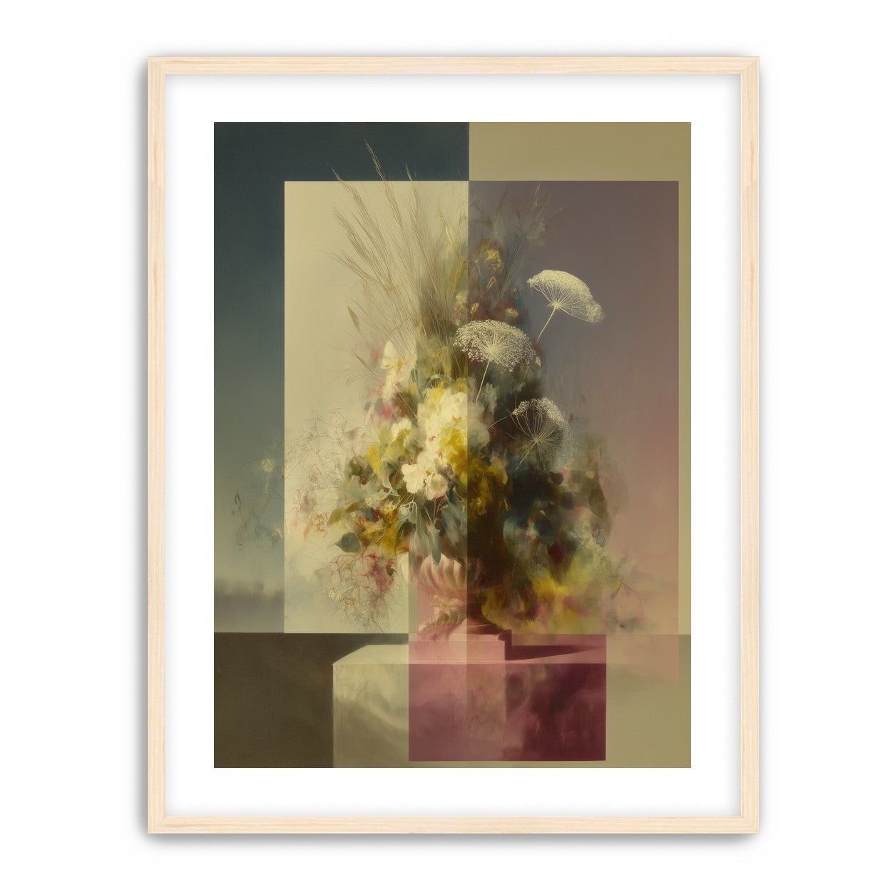 Vase of flowers within panes