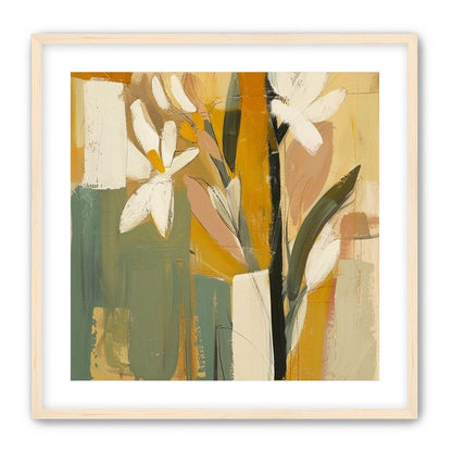 White flowers in ochre blocks