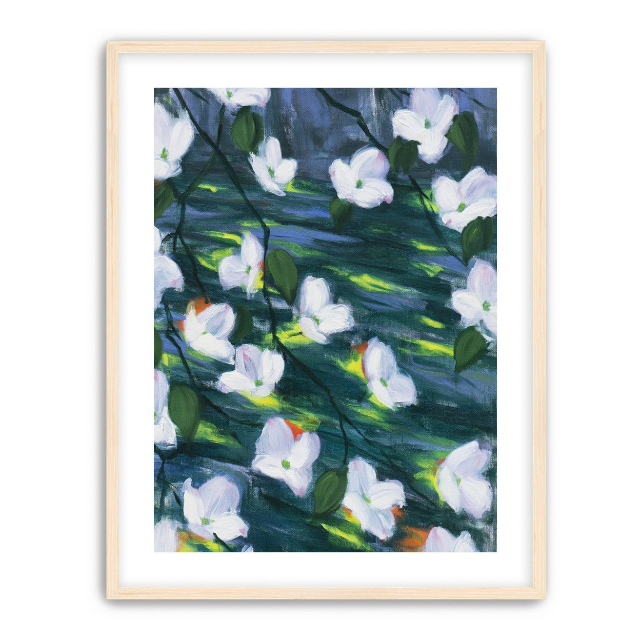 White blossoms on dark water