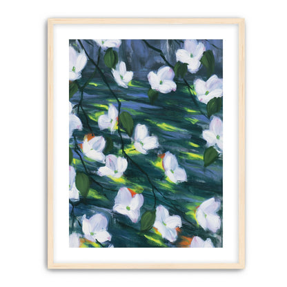 White blossoms on dark water