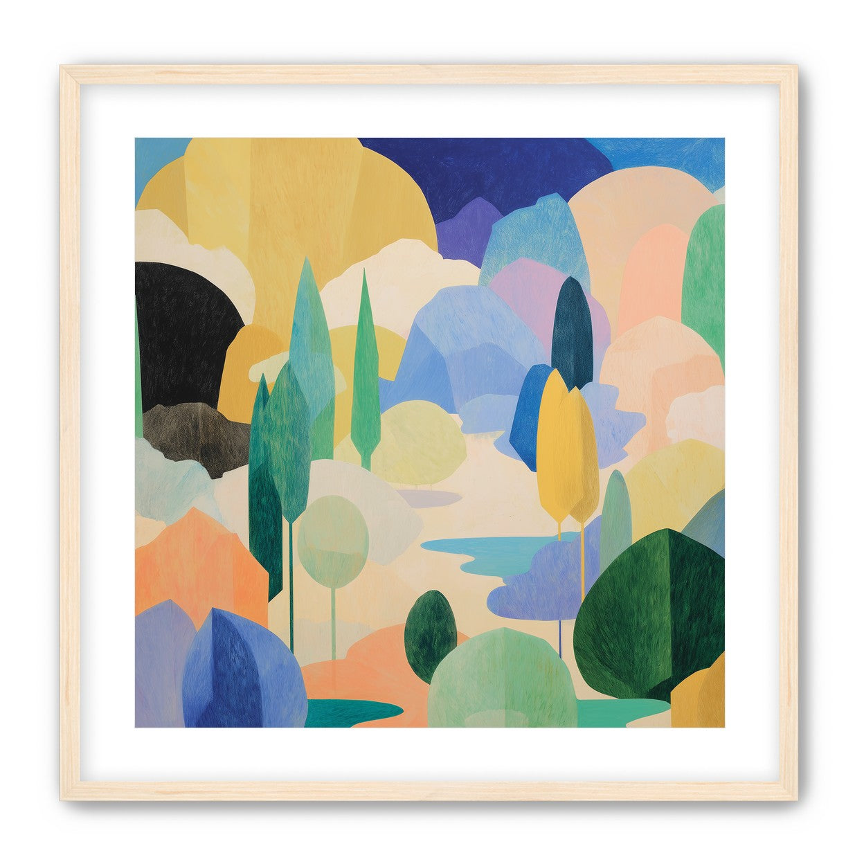Ponds among pastel hills