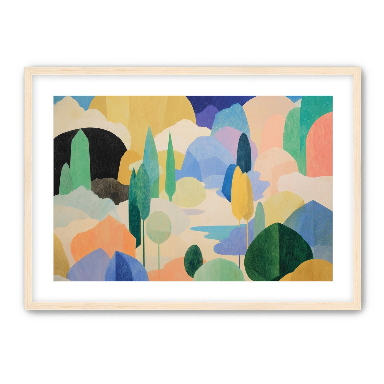 Ponds among pastel hills