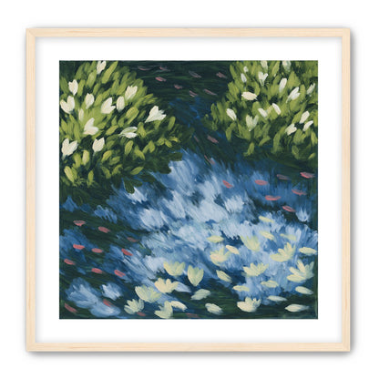 Water lilies over passing fish