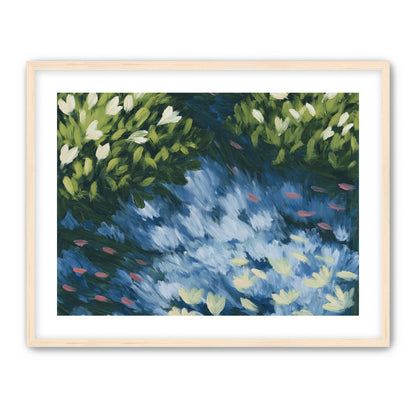 Water lilies over passing fish