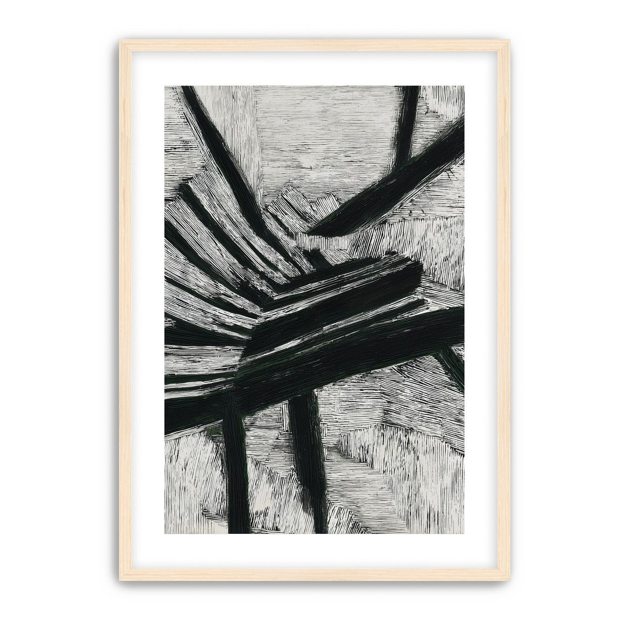 Black cuts through white grain
