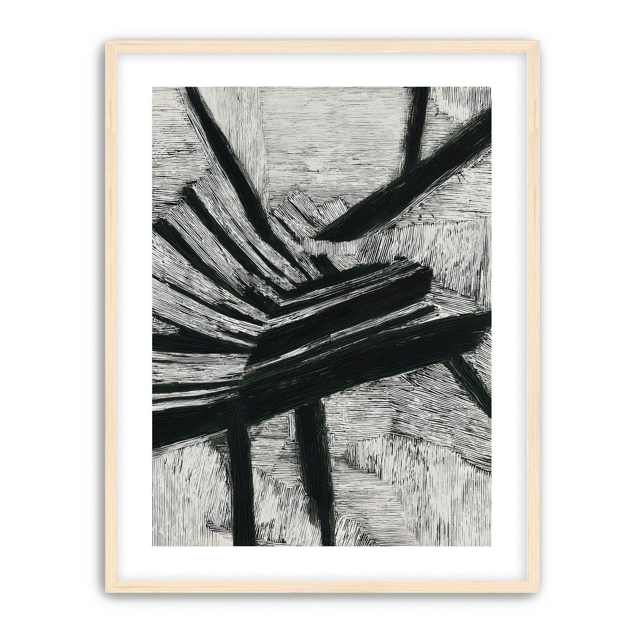 Black cuts through white grain