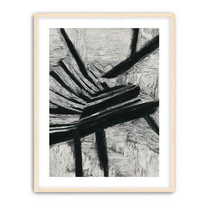 Black cuts through white grain