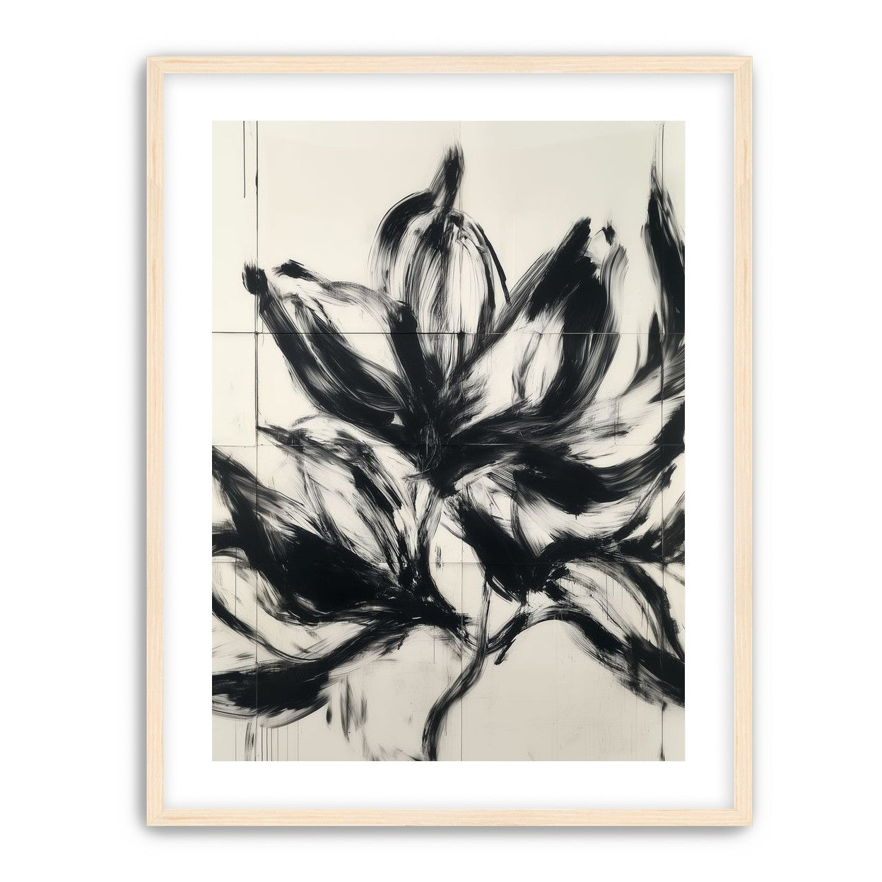 Black petals on pale grid