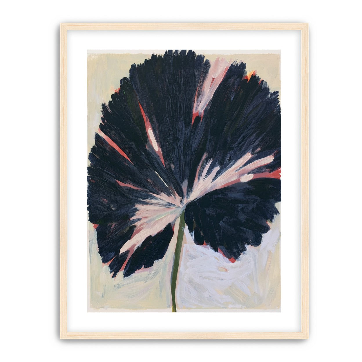 Dark petals across pale ground
