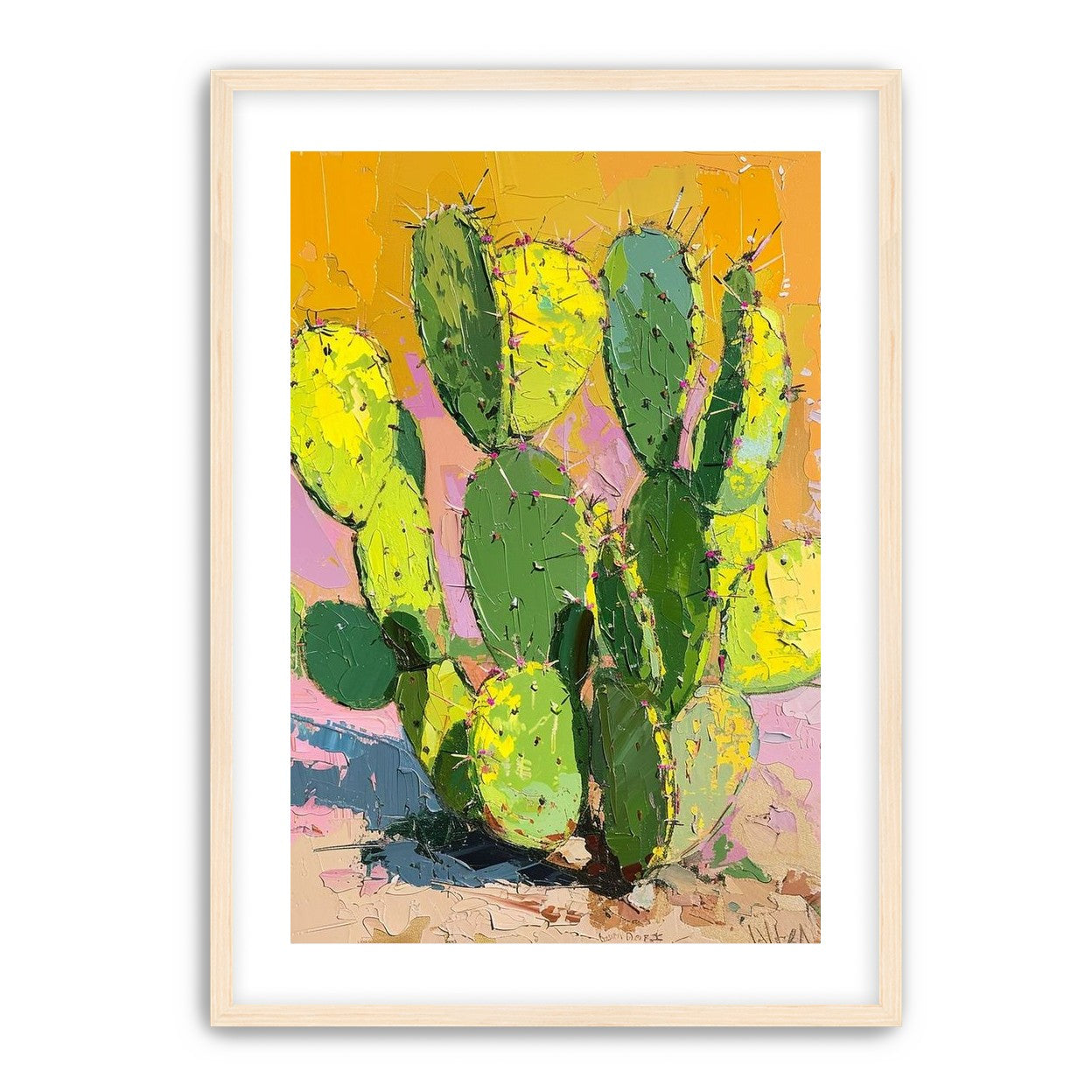 Thick paint on cactus pads