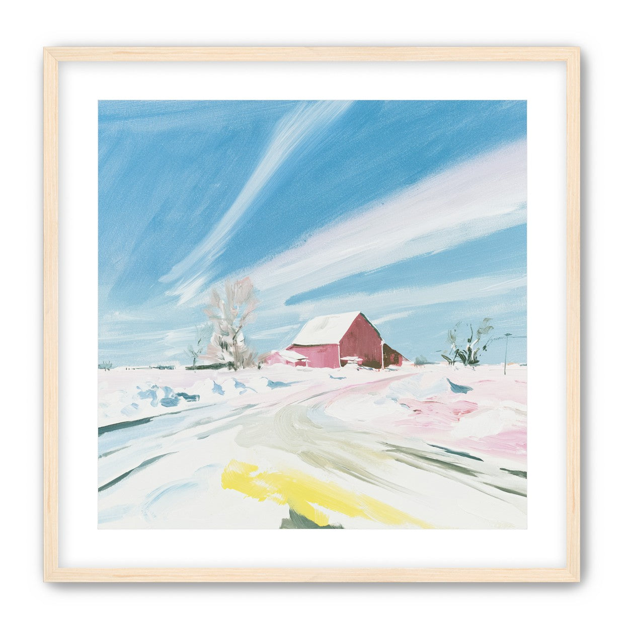 White sky over red barn