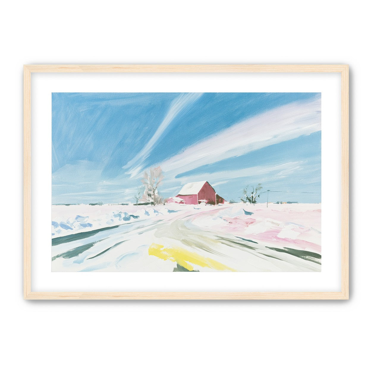White sky over red barn